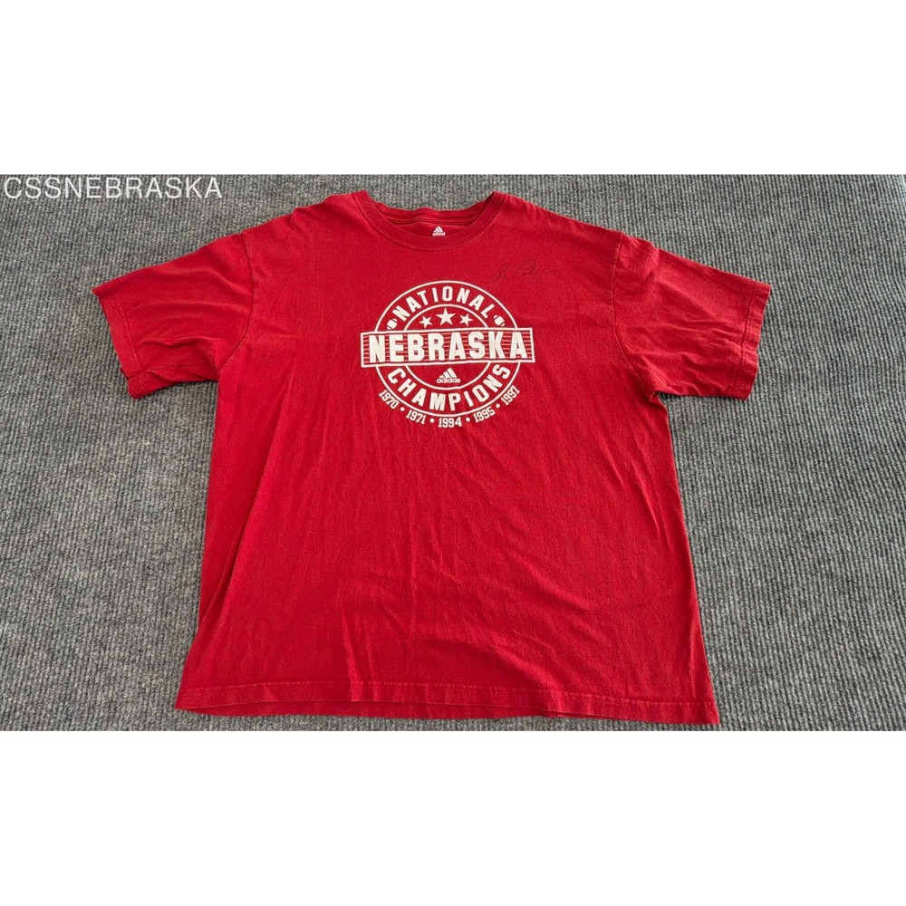 Adidas Red T Shirt Bo Pelini Autographed Nebraska Cornhuskers Football Size 2XL